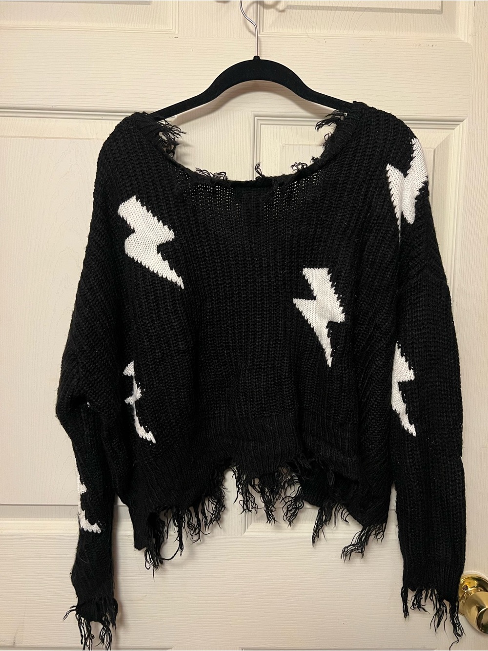 Distressed Lightning Bolt Black Knit Sweater - Picture 2 of 3